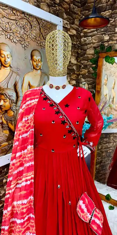 VLM 195 Red Color Georgette Embroidery Sequence Gown Casual, Wedding, Party, Festive, Events Etc. Expected Delivery 4-6 Working Days @1999/-  | Bollywood Gowns, Creative Gowns, Designer Gowns, Gowns, Party Wear Gowns