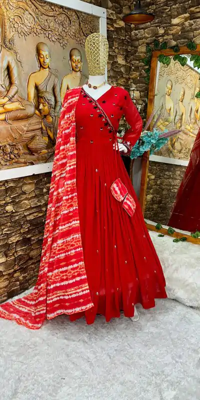 VLM 195 Red Color Georgette Embroidery Sequence Gown Casual, Wedding, Party, Festive, Events Etc. Expected Delivery 4-6 Working Days @1999/-  | Bollywood Gowns, Creative Gowns, Designer Gowns, Gowns, Party Wear Gowns