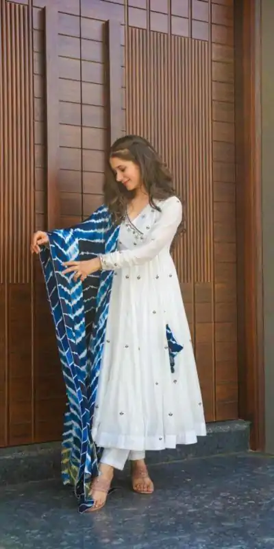 VLM 195 White Color Georgette Embroidery Sequence Gown Casual, Wedding, Party, Festive, Events Etc. Expected Delivery 4-6 Working Days @1999/- | Bollywood Gowns, Creative Gowns, Designer Gowns, Gowns, Party Wear Gowns