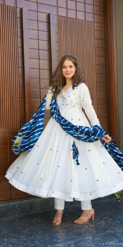 VLM 195 White Color Georgette Embroidery Sequence Gown Casual, Wedding, Party, Festive, Events Etc. Expected Delivery 4-6 Working Days @1999/-  | Bollywood Gowns, Creative Gowns, Designer Gowns, Gowns, Party Wear Gowns