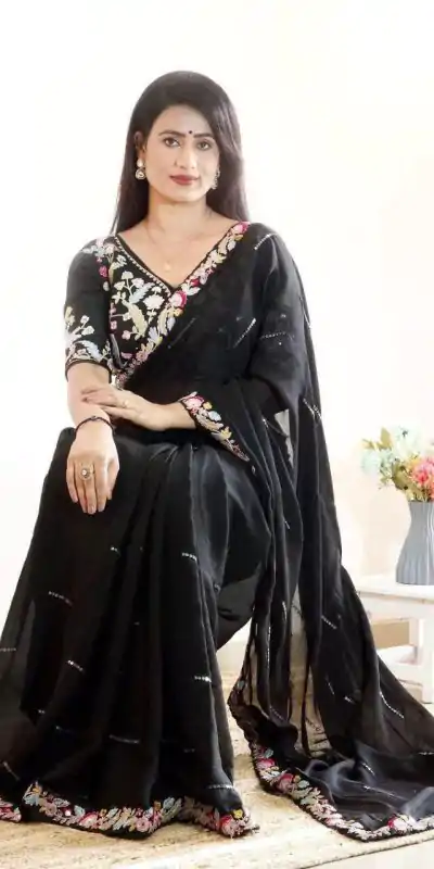 BT 3107 Black Color Rangoli Silk Beautiful Embroidery Saree Casual, Party Wear, Traditional Wear, Wedding Wear, Events Etc.@1799/- | Bollywood Sarees, Creative Sarees, Designer Sarees, Ethnic Saree, Party Wear Sarees, Sarees