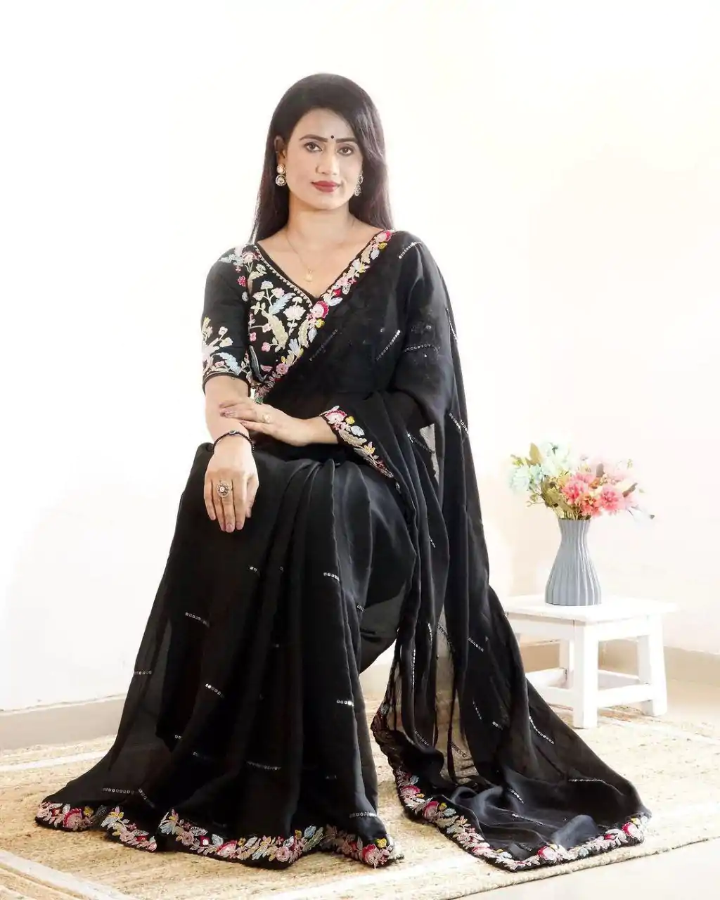 BT 3107 Black Color Rangoli Silk Beautiful Embroidery Saree Casual, Party Wear, Traditional Wear, Wedding Wear, Events Etc.@1799/- | Bollywood Sarees, Creative Sarees, Designer Sarees, Ethnic Saree, Party Wear Sarees, Sarees