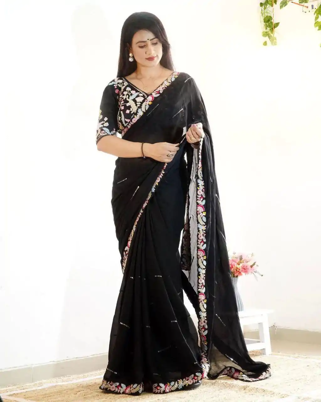 BT 3107 Black Color Rangoli Silk Beautiful Embroidery Saree Casual, Party Wear, Traditional Wear, Wedding Wear, Events Etc.@1799/- | Bollywood Sarees, Creative Sarees, Designer Sarees, Ethnic Saree, Party Wear Sarees, Sarees