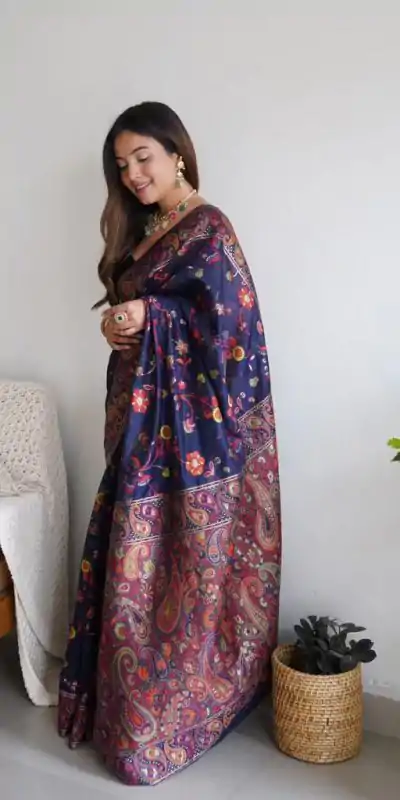 DDF 504 Blue Color Kashmiri Running Thread Zari Work Saree Casual, Party Wear, Events, Festivals Etc. Expected Delivery 4-6 Working Days 2499/- | Bollywood Sarees, Creative Sarees, Designer Sarees, Embroidered Sarees, Ethnic Saree, Modern Digital sarees, Party Wear Sarees, Sarees