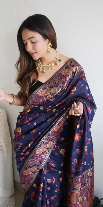 DDF 504 Blue Color Kashmiri Running Thread Zari Work Saree Casual, Party Wear, Events, Festivals Etc. Expected Delivery 4-6 Working Days 2499/- | Bollywood Sarees, Creative Sarees, Designer Sarees, Embroidered Sarees, Ethnic Saree, Modern Digital sarees, Party Wear Sarees, Sarees