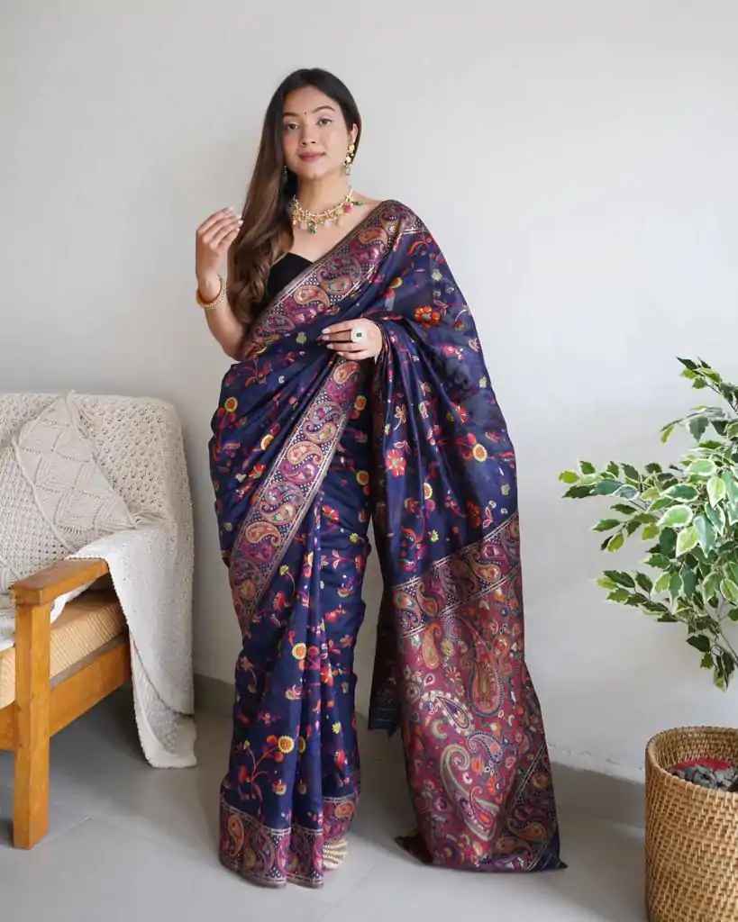 DDF 504 Blue Color Kashmiri Running Thread Zari Work Saree Casual, Party Wear, Events, Festivals Etc. Expected Delivery 4-6 Working Days 2499/- | Bollywood Sarees, Creative Sarees, Designer Sarees, Embroidered Sarees, Ethnic Saree, Modern Digital sarees, Party Wear Sarees, Sarees