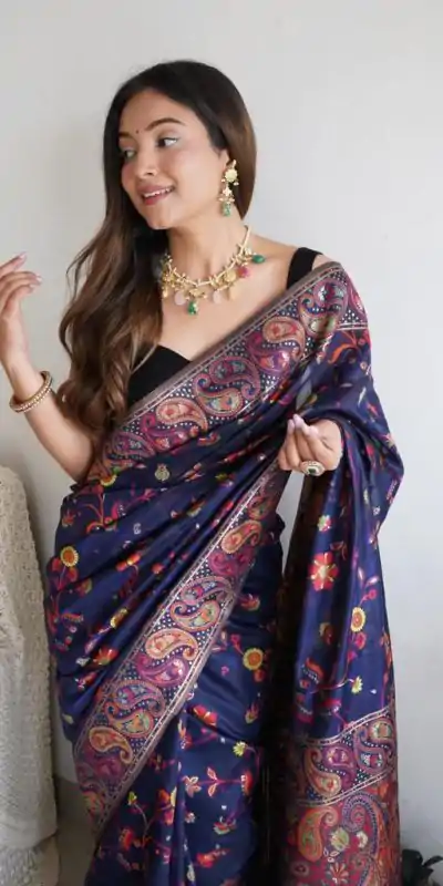 DDF 504 Blue Color Kashmiri Running Thread Zari Work Saree Casual, Party Wear, Events, Festivals Etc. Expected Delivery 4-6 Working Days 2499/- | Bollywood Sarees, Creative Sarees, Designer Sarees, Embroidered Sarees, Ethnic Saree, Modern Digital sarees, Party Wear Sarees, Sarees