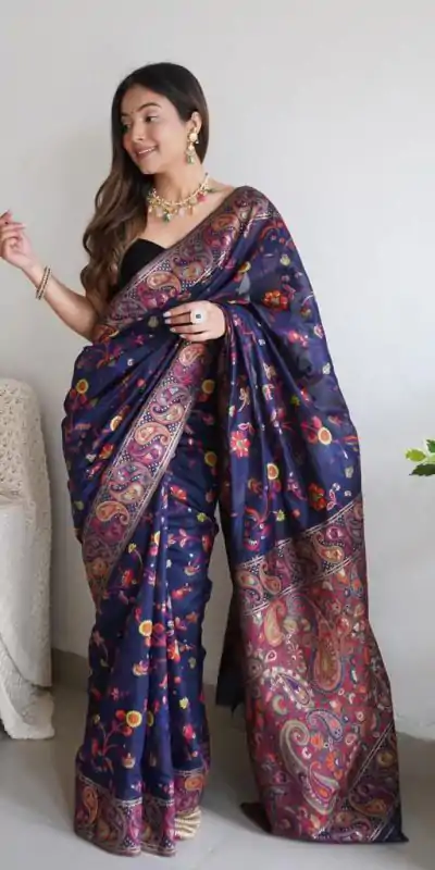DDF 504 Blue Color Kashmiri Running Thread Zari Work Saree Casual, Party Wear, Events, Festivals Etc. Expected Delivery 4-6 Working Days 2499/- | Bollywood Sarees, Creative Sarees, Designer Sarees, Embroidered Sarees, Ethnic Saree, Modern Digital sarees, Party Wear Sarees, Sarees