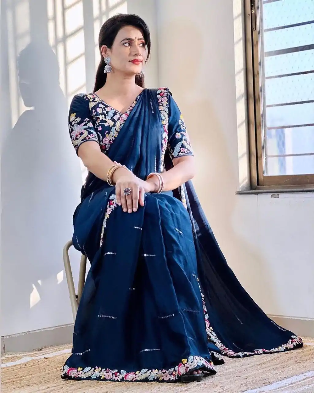 BT 3107 Blue Color Rangoli Silk Beautiful Embroidery Saree Casual, Party Wear, Traditional Wear, Wedding Wear, Events Etc.@1799/- | Bollywood Sarees, Creative Sarees, Designer Sarees, Ethnic Saree, Party Wear Sarees, Sarees