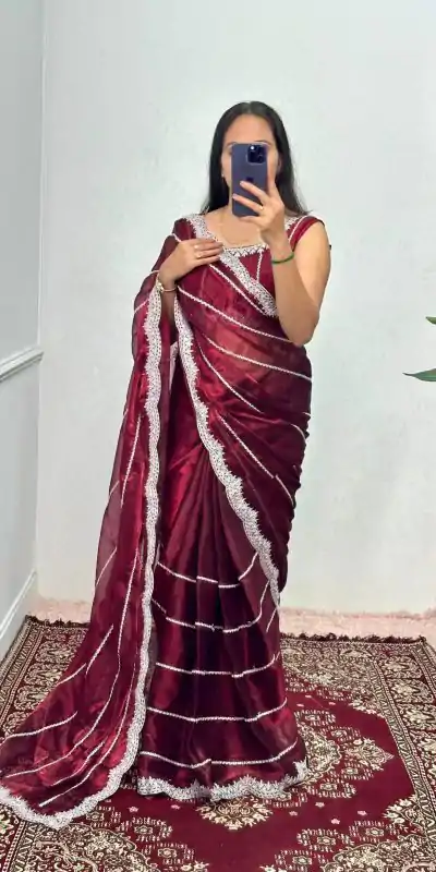 ST 476 Maroon Color Burbary Blooming Embroidery Zari Saree Casual, Wedding, Party, Festive, Events Etc. Expected Delivery 4-6 Working Days @1899/- | Bollywood Sarees, Creative Sarees, Designer Sarees, Embroidered Sarees, Ethnic Saree, Party Wear Sarees, Sarees