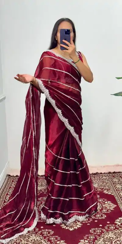 ST 476 Maroon Color Burbary Blooming Embroidery Zari Saree Casual, Wedding, Party, Festive, Events Etc. Expected Delivery 4-6 Working Days @1899/- | Bollywood Sarees, Creative Sarees, Designer Sarees, Embroidered Sarees, Ethnic Saree, Party Wear Sarees, Sarees