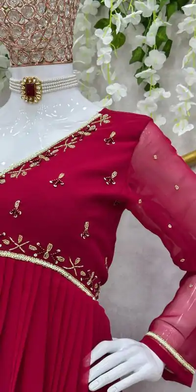  KD 1418 Maroon Color Georgette Hand Work Anarkali Suite Casual, Wedding, Party, Festive, Events Etc. Expected Delivery 4-6 Working Days @1949/- | Anarkali Suits, Creative-Anarkali, Designer Anarkali, Embroidered Anarkali, Party Wear Anarkali