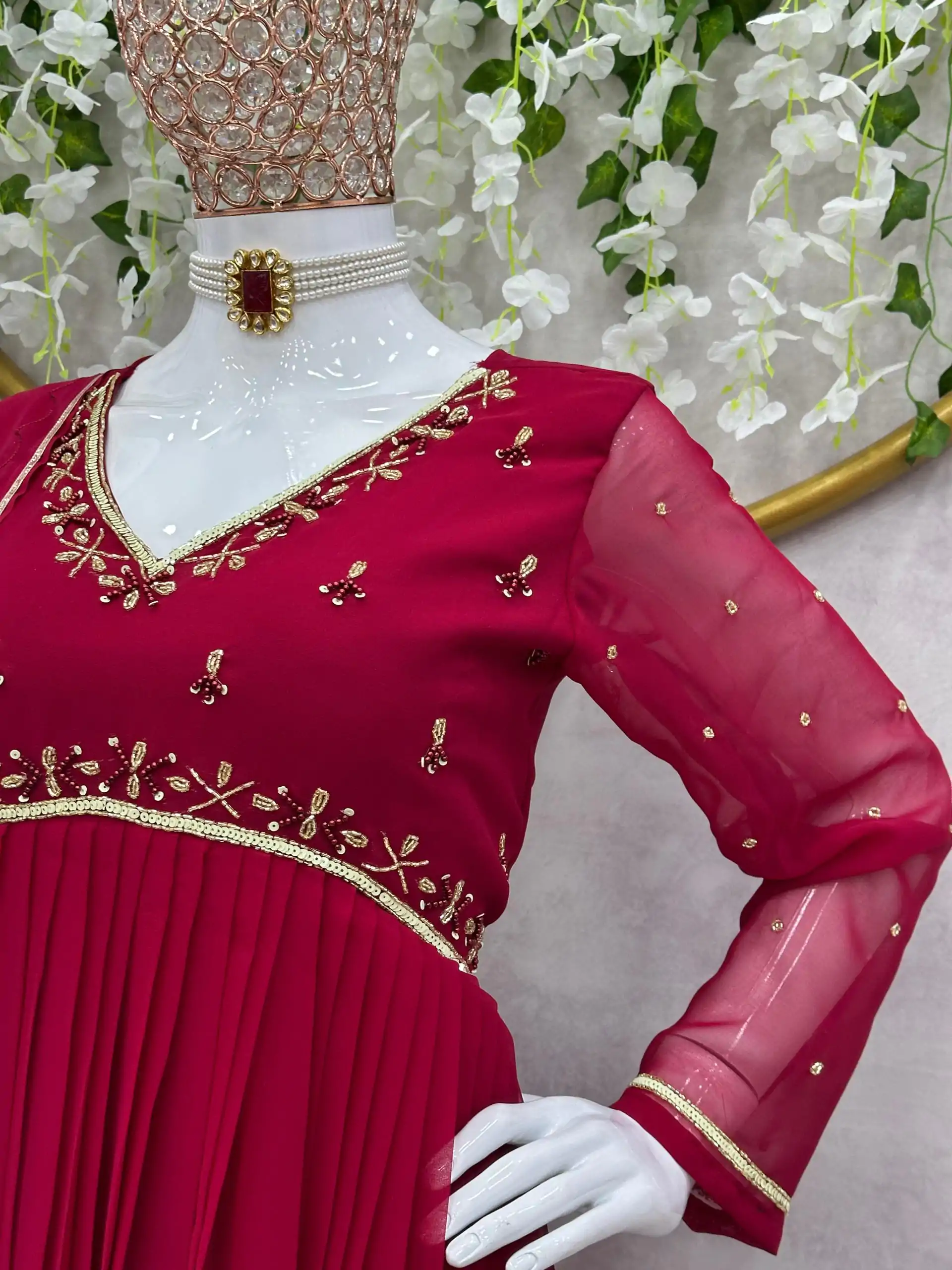  KD 1418 Maroon Color Georgette Hand Work Anarkali Suite Casual, Wedding, Party, Festive, Events Etc. Expected Delivery 4-6 Working Days @1949/- | Anarkali Suits, Creative-Anarkali, Designer Anarkali, Embroidered Anarkali, Party Wear Anarkali
