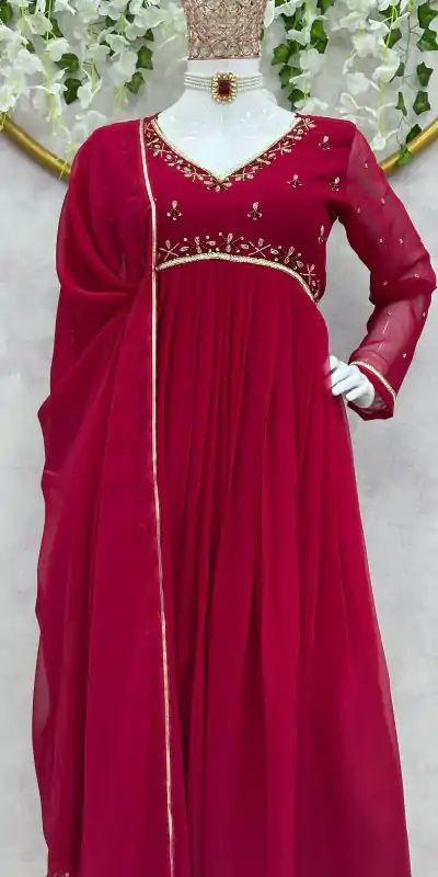 KD 1418 Maroon Color Georgette Hand Work Anarkali Suite Casual, Wedding, Party, Festive, Events Etc. Expected Delivery 4-6 Working Days @1949/- | Anarkali Suits, Creative-Anarkali, Designer Anarkali, Embroidered Anarkali, Party Wear Anarkali
