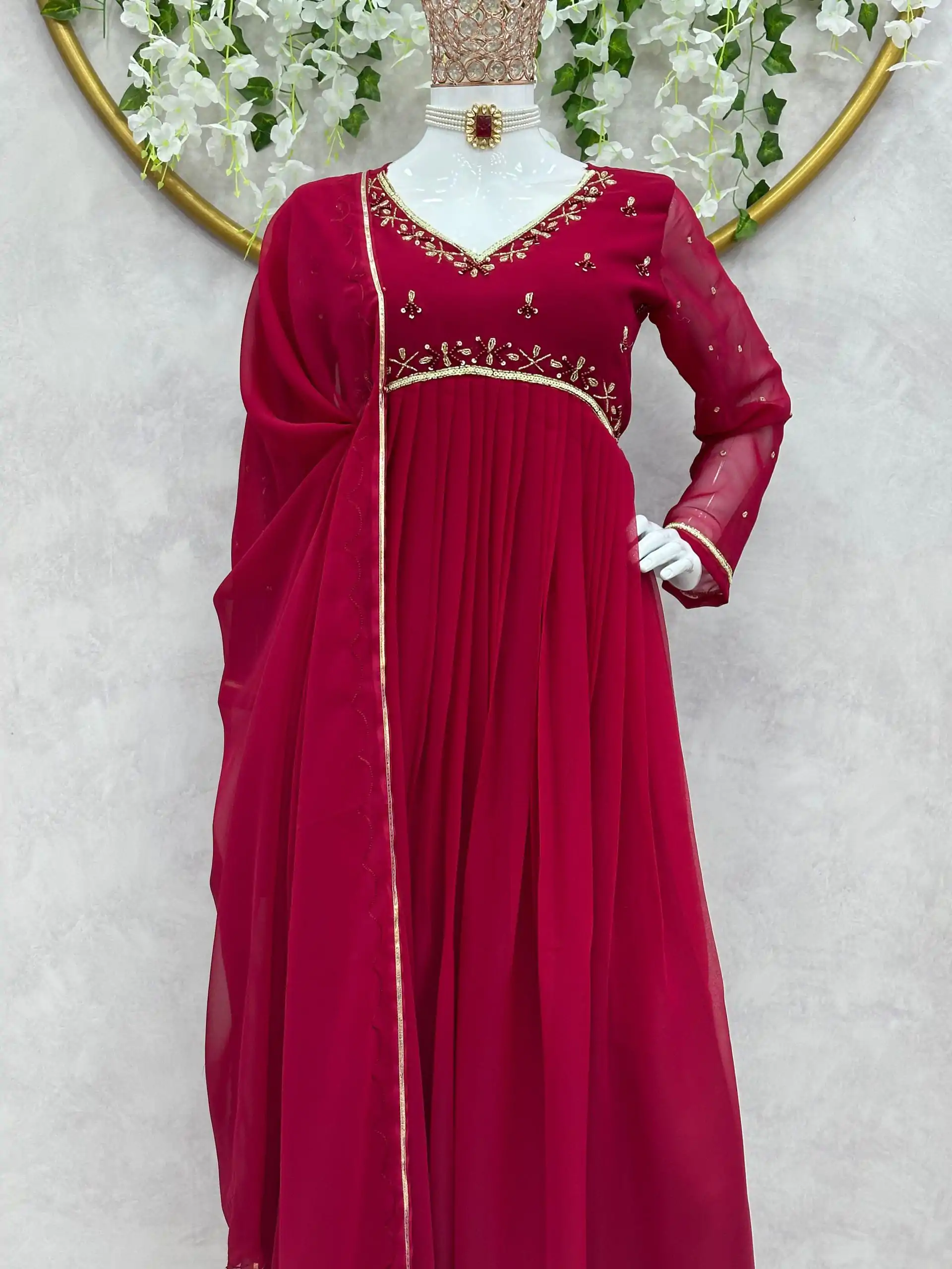  KD 1418 Maroon Color Georgette Hand Work Anarkali Suite Casual, Wedding, Party, Festive, Events Etc. Expected Delivery 4-6 Working Days @1949/- | Anarkali Suits, Creative-Anarkali, Designer Anarkali, Embroidered Anarkali, Party Wear Anarkali