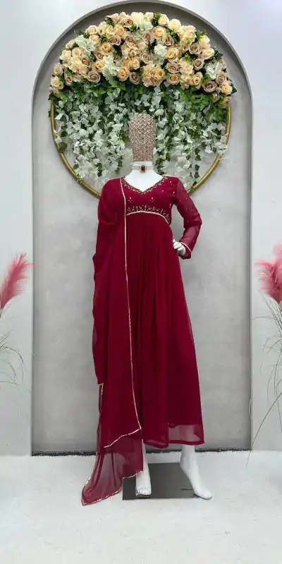  KD 1418 Maroon Color Georgette Hand Work Anarkali Suite Casual, Wedding, Party, Festive, Events Etc. Expected Delivery 4-6 Working Days @1949/- | Anarkali Suits, Creative-Anarkali, Designer Anarkali, Embroidered Anarkali, Party Wear Anarkali