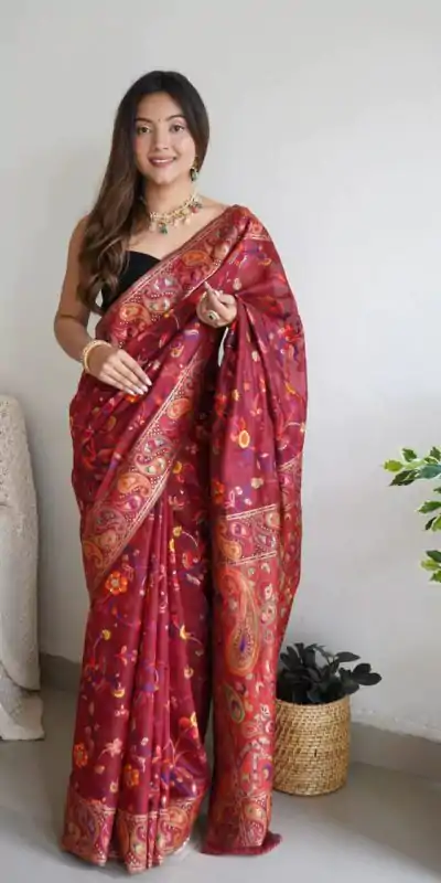 DDF 504 Maroon Color Kashmiri Running Thread Zari Work Saree Casual, Party Wear, Events, Festivals Etc. Expected Delivery 4-6 Working Days 2499/- | Bollywood Sarees, Creative Sarees, Designer Sarees, Embroidered Sarees, Ethnic Saree, Modern Digital sarees, Party Wear Sarees, Sarees