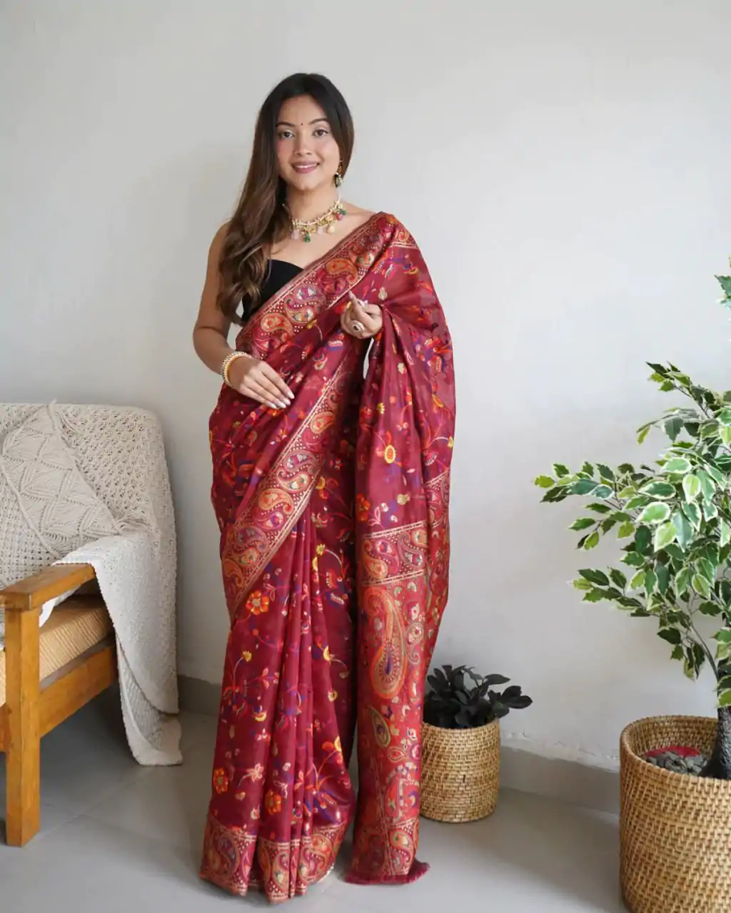 DDF 504 Maroon Color Kashmiri Running Thread Zari Work Saree Casual, Party Wear, Events, Festivals Etc. Expected Delivery 4-6 Working Days 2499/- | Bollywood Sarees, Creative Sarees, Designer Sarees, Embroidered Sarees, Ethnic Saree, Modern Digital sarees, Party Wear Sarees, Sarees