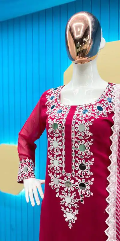 LG 1763 Pink color Georgette Embroidery Mirror Work Salwar Suit Casual, Wedding, Party, Festive, Events . Expected Delivery 4-6 Working Days @1899/- | Casual Suits, Creative suits, Designer Suits, Palazzo Suits, Party Wear Suits, Patiala Suits, Salwar suit, Straight Suits