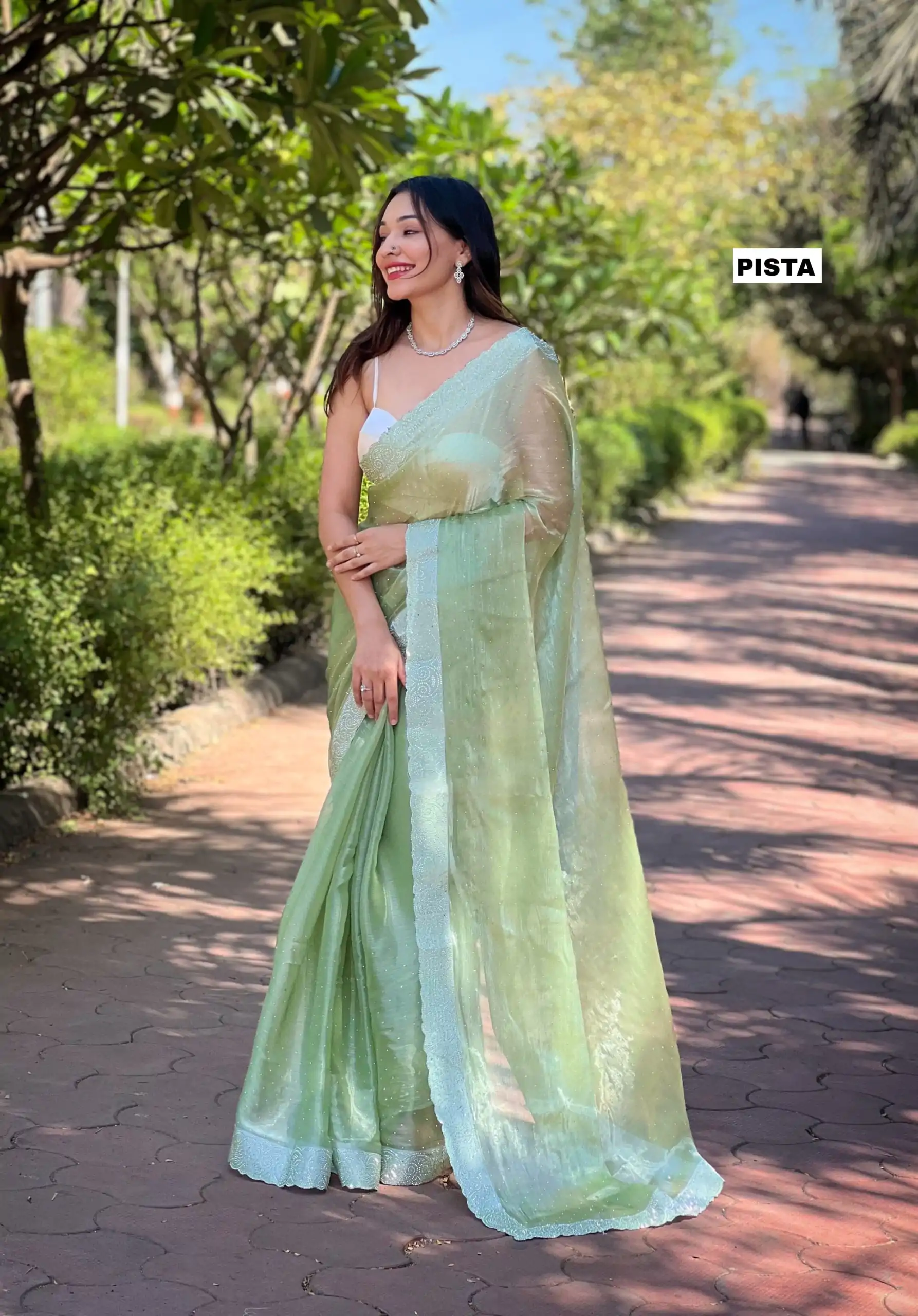 DF Burberry Pista Green Color Burberry Silk Diamond Sequins Saree Casual, Party Wear, Wedding, Events Etc Delivery Expected.4-6 Working Days 1899/- | Bollywood Sarees, Creative Sarees, Designer Sarees, Embroidered Sarees, Ethnic Saree, Party Wear Sarees, Sarees