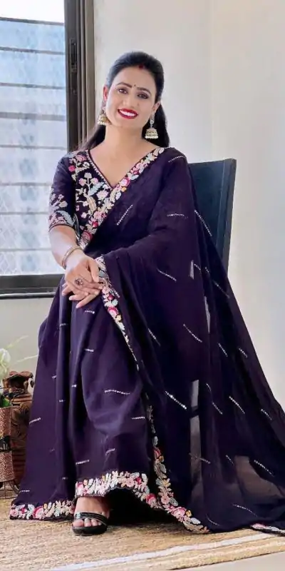BT 3107 Purple Color Rangoli Silk Beautiful Embroidery Saree Casual, Party Wear, Traditional Wear, Wedding Wear, Events Etc.@1799/- | Bollywood Sarees, Creative Sarees, Designer Sarees, Ethnic Saree, Party Wear Sarees, Sarees