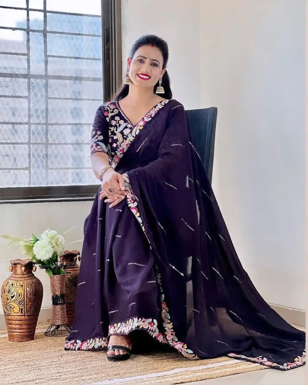 BT 3107 Purple Color Rangoli Silk Beautiful Embroidery Saree Casual, Party Wear, Traditional Wear, Wedding Wear, Events Etc.@1799/- | Bollywood Sarees, Creative Sarees, Designer Sarees, Ethnic Saree, Party Wear Sarees, Sarees
