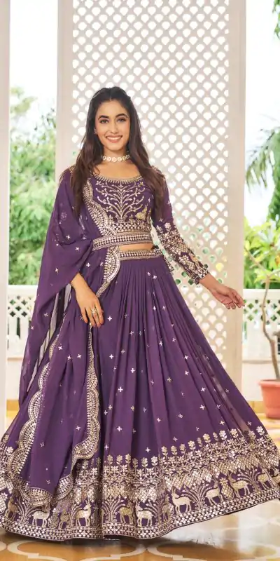 Ram 020 Purple Color Georgette Sequence Embroidery Lehenga Choli Casual, Wedding, Festive, Events Expected Delivery 4-6 Working Days @3049/- | Creative Lehenga, Designer Lehenga, Embroidered Lehenga, Lehenga, Party Wear Lehenga