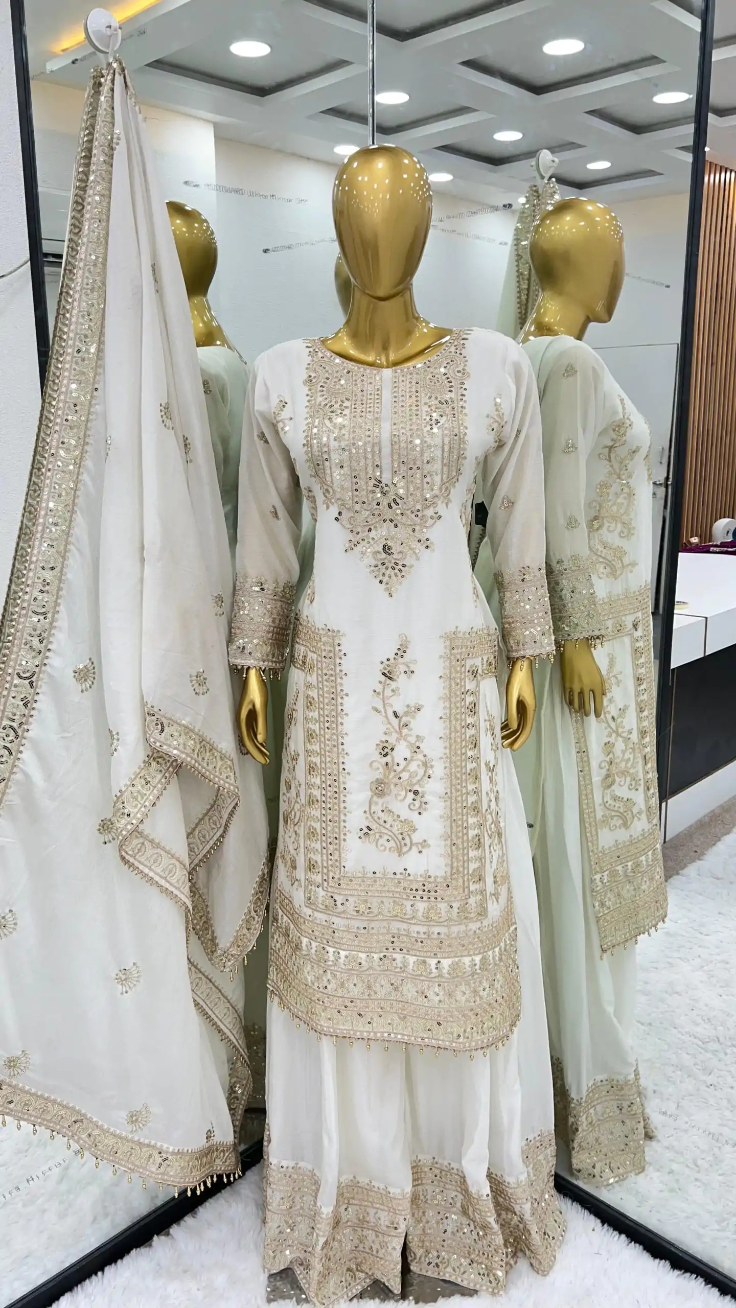 SRK 5146 White Color Pure Chinnon Silk Embroidery Coding Dori Salwar Suit Wedding, Party, Festive, Events Expected Delivery 4-6 Working Days @ 2199/- | Jump Suits, Casual Suits, Creative suits, Designer Suits, Palazzo Suits, Party Wear Suits, Patiala Suits, Salwar suit, Straight Suits