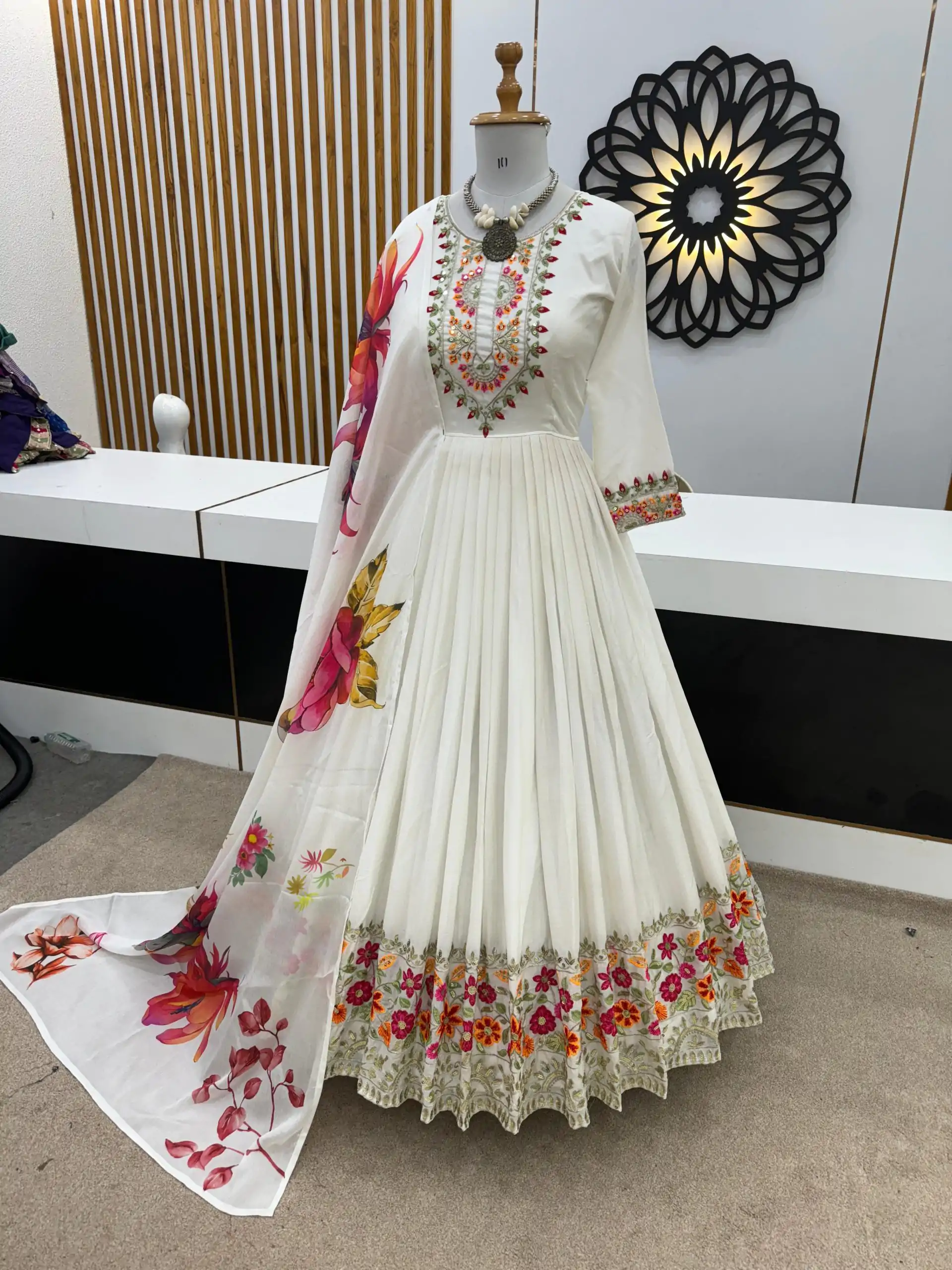ZF 385 White Color Chinon Silk Embroidery Sequence Gonw Casual, Wedding, Party, Festive, Events Etc. Expected Delivery 4-6 Working Days @2099/- | Bollywood Gowns, Creative Gowns, Designer Gowns, Gowns, Party Wear Gowns