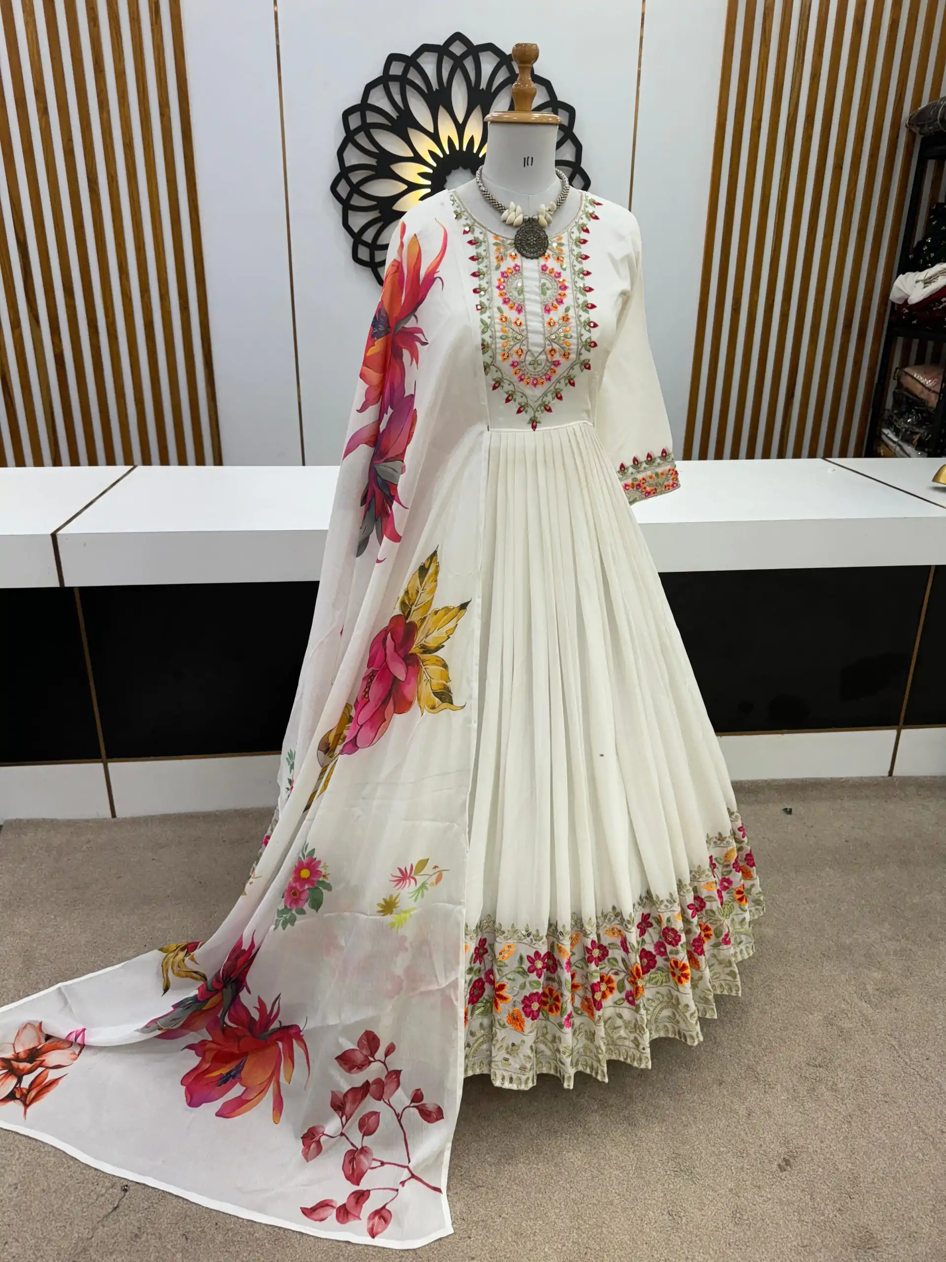 ZF 385 White Color Chinon Silk Embroidery Sequence Gonw Casual, Wedding, Party, Festive, Events Etc. Expected Delivery 4-6 Working Days @2099/- | Bollywood Gowns, Creative Gowns, Designer Gowns, Gowns, Party Wear Gowns