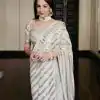 Fancy White Color Georgette Embroidery Sequins Saree