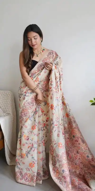 DDF 504 White Color Kashmiri Running Thread Zari Work Saree Casual, Party Wear, Events, Festivals Etc. Expected Delivery 4-6 Working Days 2499/- | Bollywood Sarees, Creative Sarees, Designer Sarees, Embroidered Sarees, Ethnic Saree, Modern Digital sarees, Party Wear Sarees, Sarees