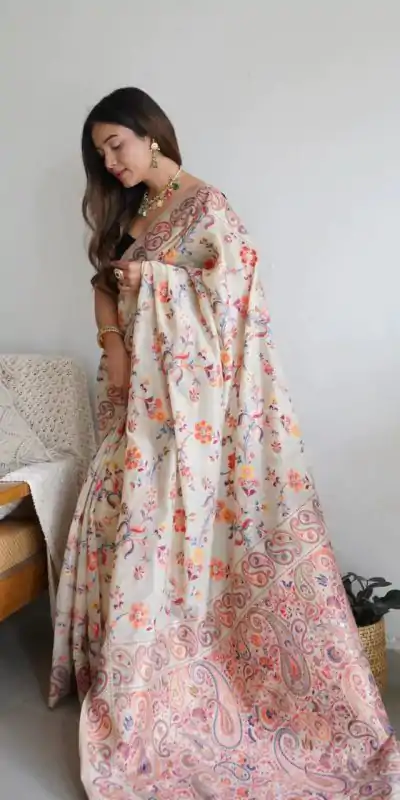 DDF 504 White Color Kashmiri Running Thread Zari Work Saree Casual, Party Wear, Events, Festivals Etc. Expected Delivery 4-6 Working Days 2499/- | Bollywood Sarees, Creative Sarees, Designer Sarees, Embroidered Sarees, Ethnic Saree, Modern Digital sarees, Party Wear Sarees, Sarees