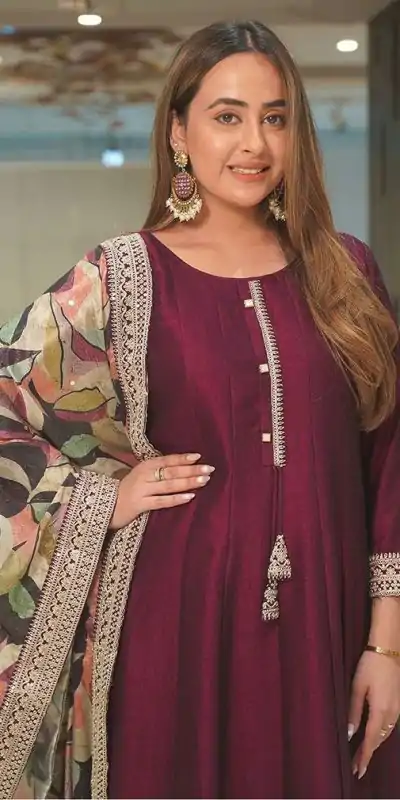 NSR 820 Wine Color Chinnon Silk Embroidery Sequence Gown Casual, Wedding, Festive Party Wear, Events Black Color Gown @2349/- | Bollywood Gowns, Creative Gowns, Designer Gowns, Gowns, Party Wear Gowns