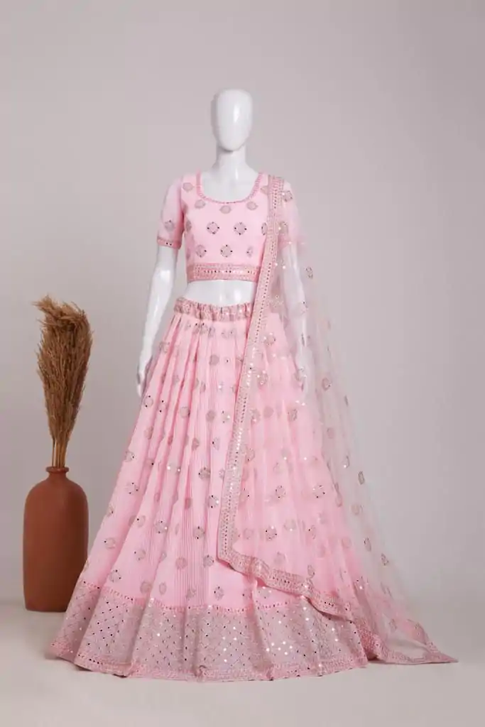 RC 261 Pink Color Heavy Georgette Embroidery Sequins Lehenga Choli Casual, Party Wedding, Festive, Events Etc. Delivery  4-6 Working Days 3099/- | Creative Lehenga, Designer Lehenga, Embroidered Lehenga, Lehenga, Party Wear Lehenga