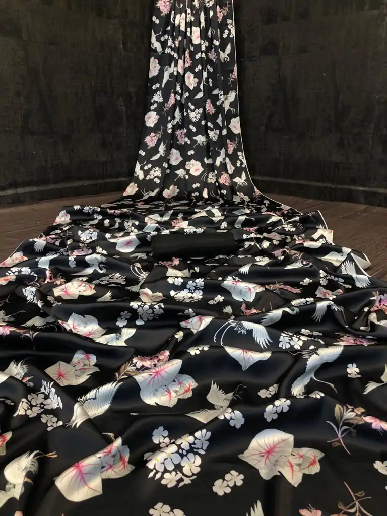 Veechis FLORAL Black  Color Heavy Devsena Soft Silk Beautiful Digital Printed Saree Casual, Party Festive, Events. Expected Delivery 4-6 Working Days @1499 | Bollywood Sarees, Creative Sarees, Designer Sarees, Embroidered Sarees, Modern Digital sarees, Party Wear Sarees, Sarees