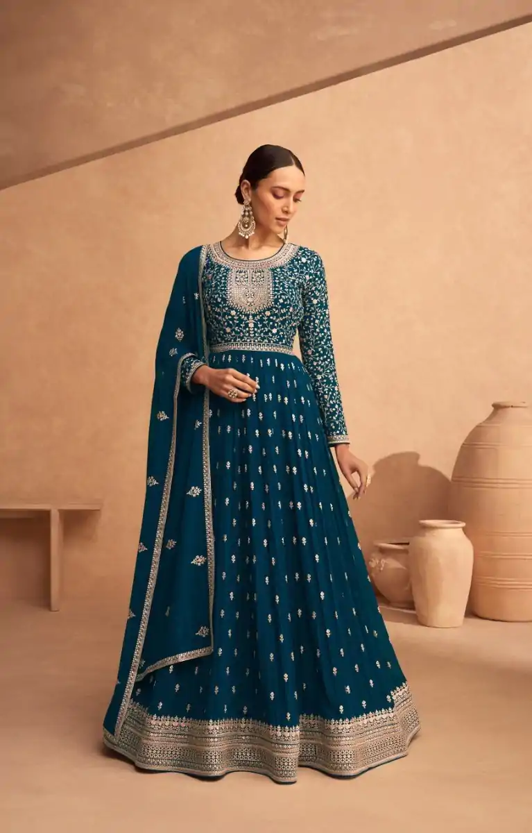 FC ASHIRWAD 9486 Blue Color Faux Georgette Embroidery Anarkali Suit Wedding, Party, Festive Expected Delivery 4-6 Working Days @2499/- | Jump Suits, Casual Suits, Creative suits, Designer Suits, Palazzo Suits, Party Wear Suits, Patiala Suits, Salwar suit, Straight Suits