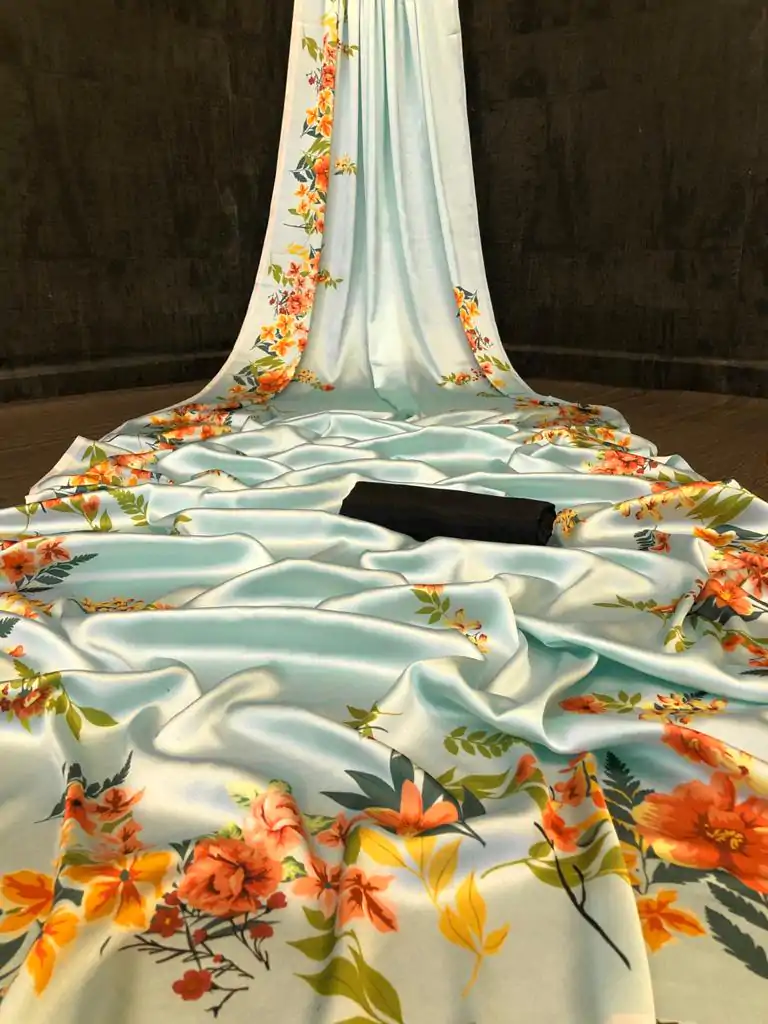 Veechis FLORAL Light Blue Color Heavy Devsena Soft Silk Beautiful Digital Printed Saree Casual, Festive, Events. Expected Delivery 4-6 Working Days @1499 | Bollywood Sarees, Creative Sarees, Designer Sarees, Embroidered Sarees, Modern Digital sarees, Party Wear Sarees, Sarees