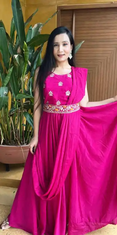 Ram 015 Rani Pink Color Chinon Embroidery Lace Work Gown Casual, Wedding, Party, Festive, Events Etc. Expected Delivery 4-6 Working Days @2049/- | Bollywood Gowns, Creative Gowns, Designer Gowns, Gowns, Party Wear Gowns