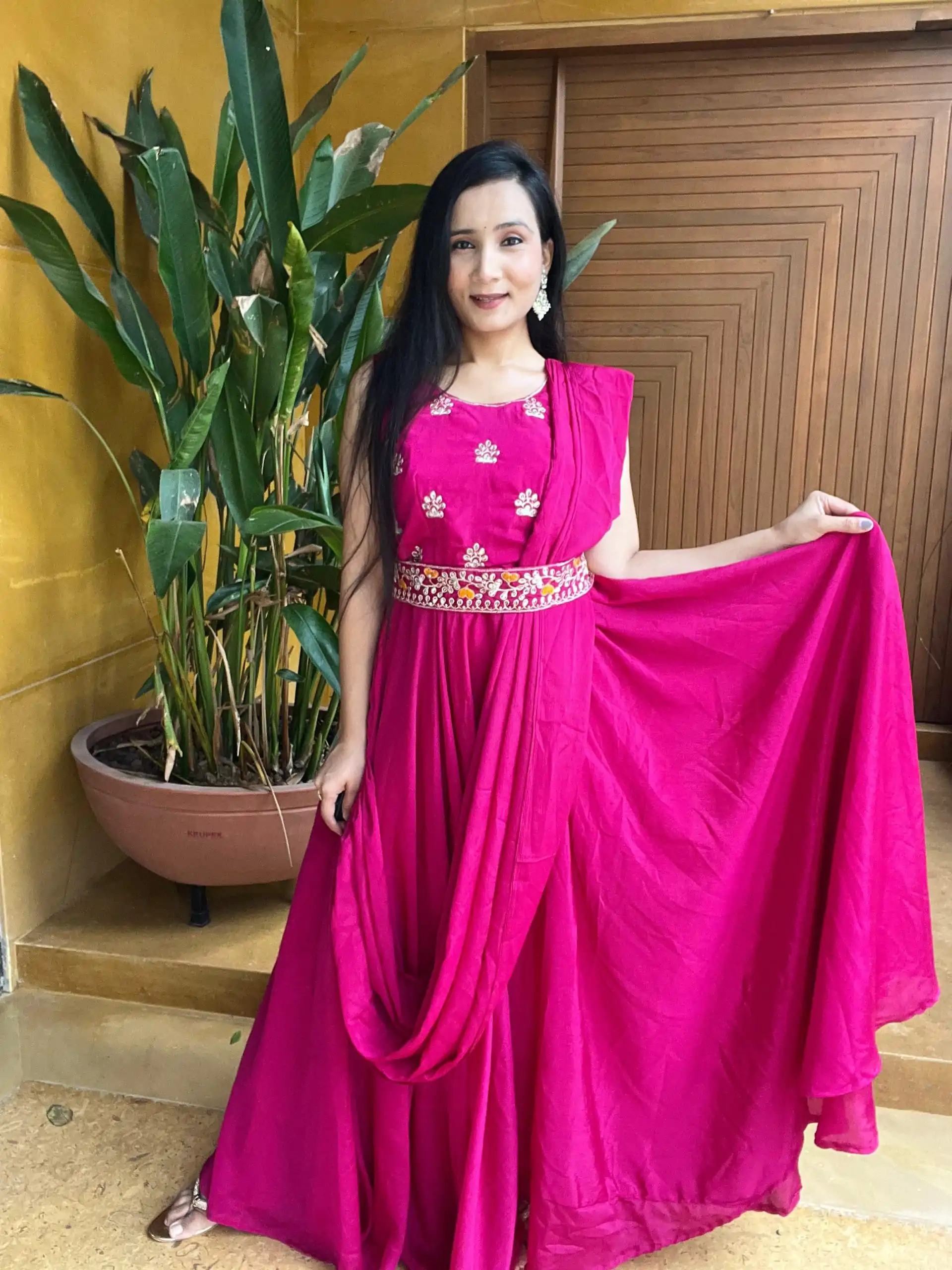 Ram 015 Rani Pink Color Chinon Embroidery Lace Work Gown Casual, Wedding, Party, Festive, Events Etc. Expected Delivery 4-6 Working Days @2049/- | Bollywood Gowns, Creative Gowns, Designer Gowns, Gowns, Party Wear Gowns