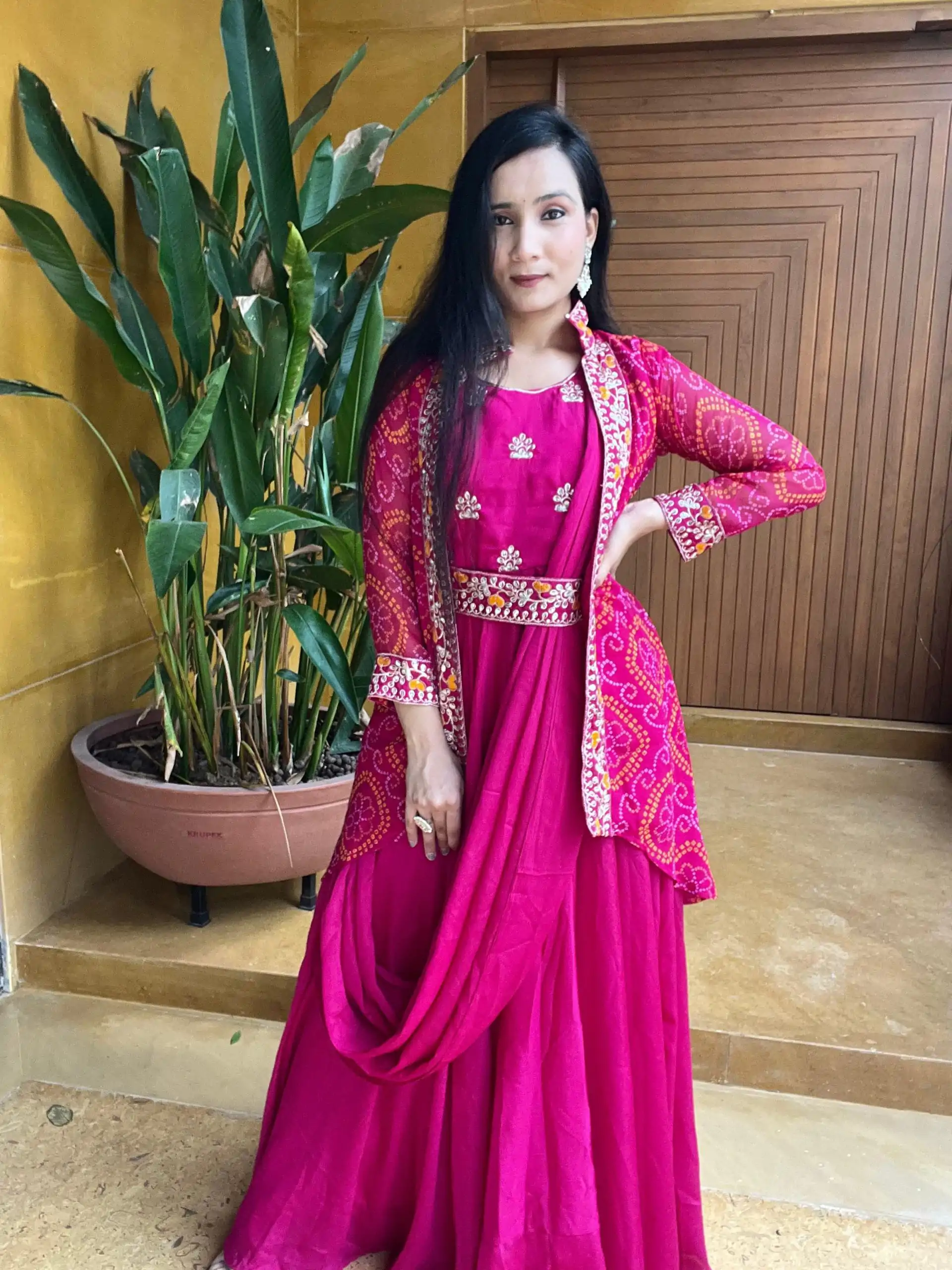 Ram 015 Rani Pink Color Chinon Embroidery Lace Work Gown Casual, Wedding, Party, Festive, Events Etc. Expected Delivery 4-6 Working Days @2049/- | Bollywood Gowns, Creative Gowns, Designer Gowns, Gowns, Party Wear Gowns