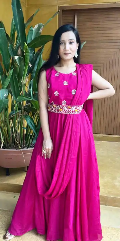 Ram 015 Rani Pink Color Chinon Embroidery Lace Work Gown Casual, Wedding, Party, Festive, Events Etc. Expected Delivery 4-6 Working Days @2049/- | Bollywood Gowns, Creative Gowns, Designer Gowns, Gowns, Party Wear Gowns