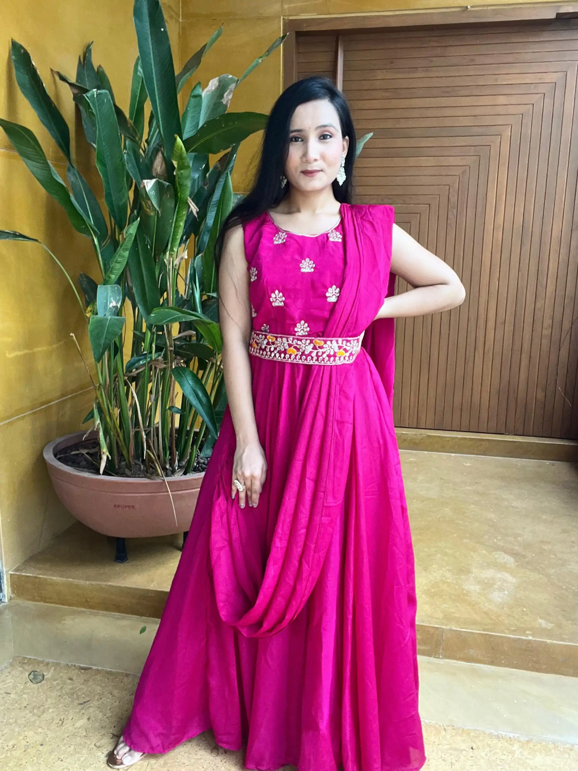 Ram 015 Rani Pink Color Chinon Embroidery Lace Work Gown Casual, Wedding, Party, Festive, Events Etc. Expected Delivery 4-6 Working Days @2049/- | Bollywood Gowns, Creative Gowns, Designer Gowns, Gowns, Party Wear Gowns