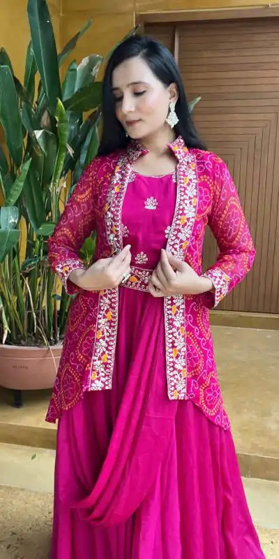 Ram 015 Rani Pink Color Chinon Embroidery Lace Work Gown Casual, Wedding, Party, Festive, Events Etc. Expected Delivery 4-6 Working Days @2049/- | Bollywood Gowns, Creative Gowns, Designer Gowns, Gowns, Party Wear Gowns