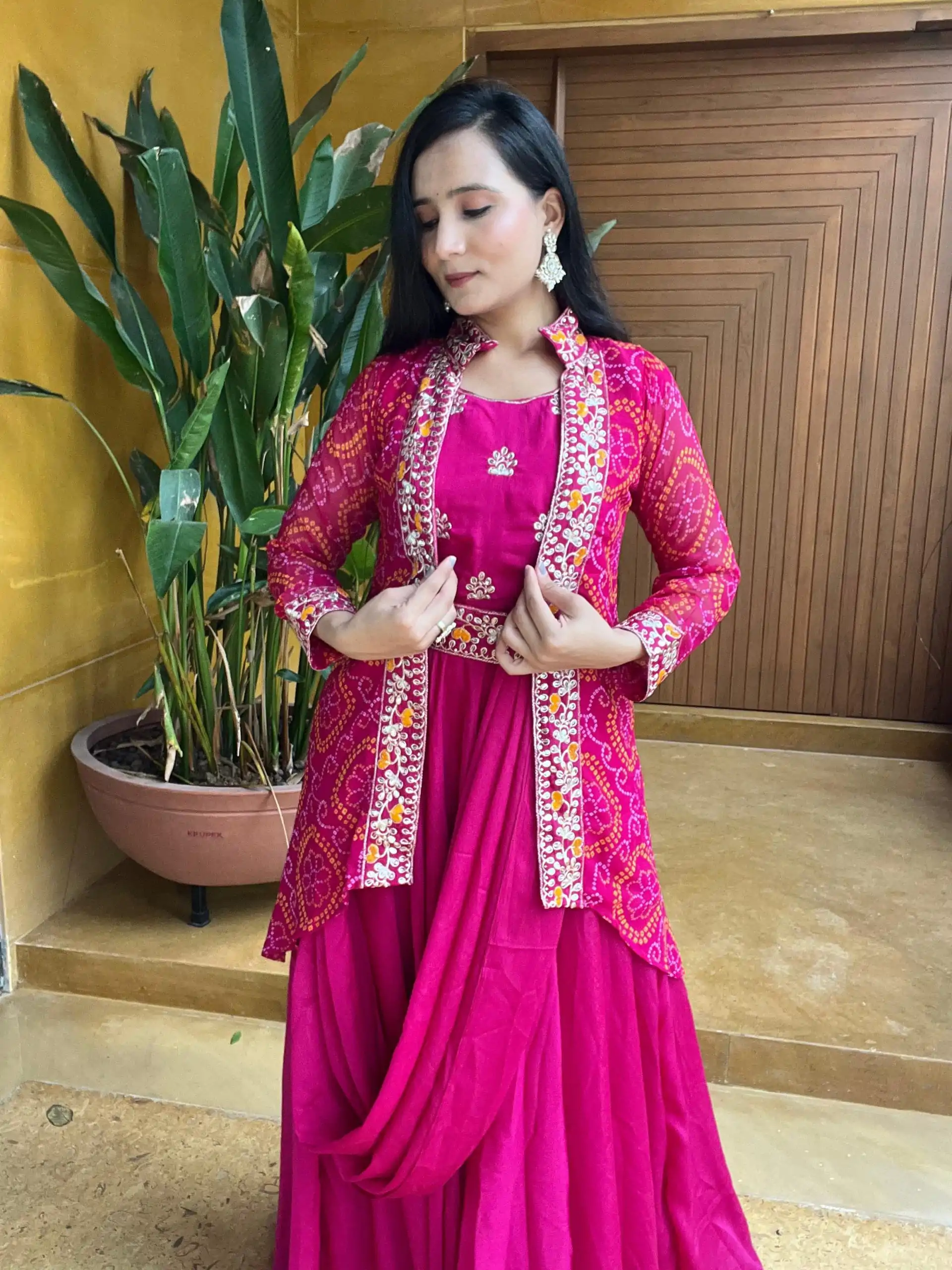 Ram 015 Rani Pink Color Chinon Embroidery Lace Work Gown Casual, Wedding, Party, Festive, Events Etc. Expected Delivery 4-6 Working Days @2049/- | Bollywood Gowns, Creative Gowns, Designer Gowns, Gowns, Party Wear Gowns