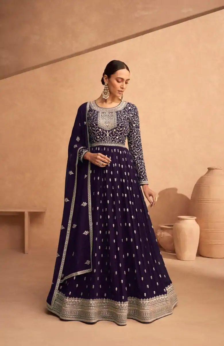 FC ASHIRWAD 9486 Violet Color Faux Georgette Embroidery Anarkali Suit Wedding, Party, Festive Expected Delivery 4-6 Working Days @2499/- | Jump Suits, Casual Suits, Creative suits, Designer Suits, Palazzo Suits, Party Wear Suits, Patiala Suits, Salwar suit, Straight Suits