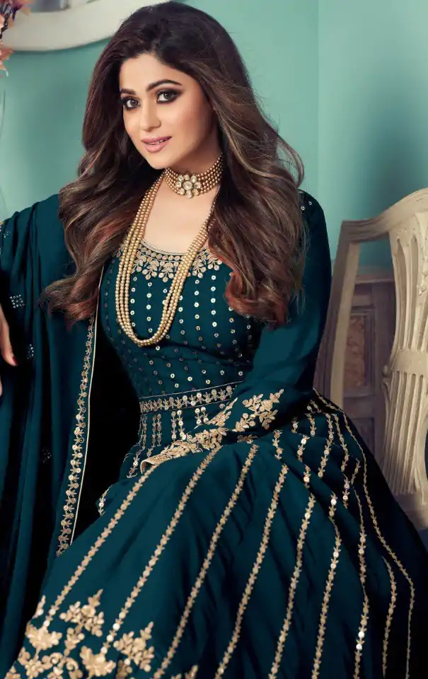 FC Shamita 8545 Blue Color Georgette Codding Embroidery Anarkali Suit Wedding, Party, Festive Expected Delivery 4-6 Working Days @2499/- | Jump Suits, Casual Suits, Creative suits, Designer Suits, Palazzo Suits, Party Wear Suits, Patiala Suits, Salwar suit, Straight Suits