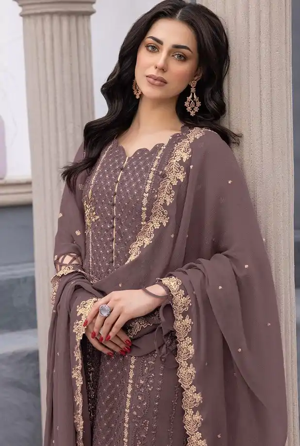 FC MARIA-A 1038 Brown Color Sequence Georgette Embroidery Salwar Suit Wedding, Party, Festive events, Expected Delivery  4-6 Working Days @2099 | Casual Suits, Creative suits, Designer Suits, Palazzo Suits, Party Wear Suits, Patiala Suits, Salwar suit, Straight Suits