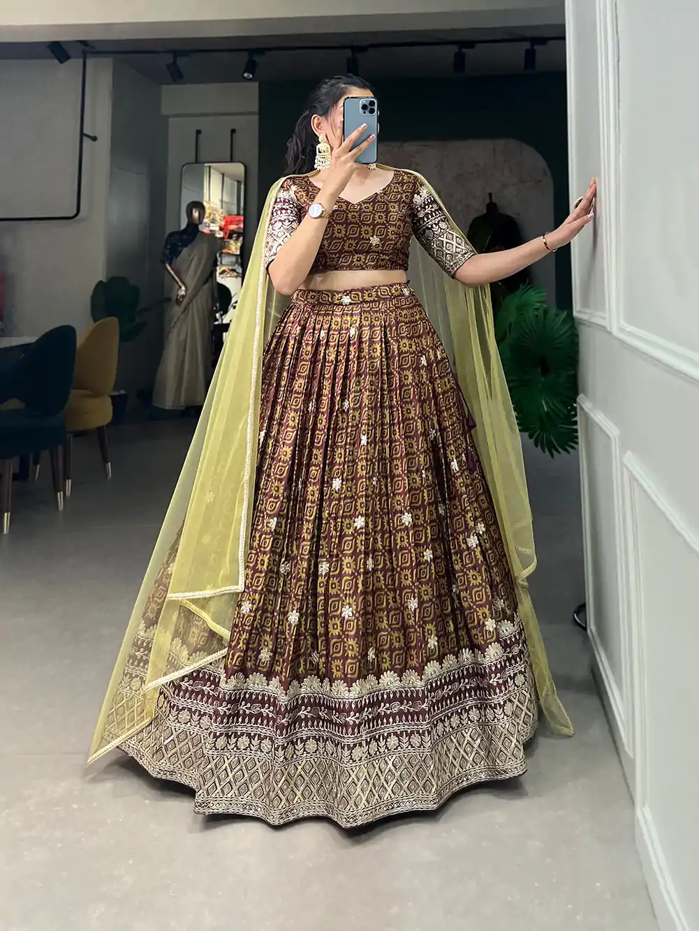 LNB 1014 Burgundy Color Chinon Digital Printed Embroidery Lehenga Choli Festive Party Wedding, Events etc. Delivery 4-6 Working Days @3249/- | Creative Lehenga, Designer Lehenga, Embroidered Lehenga, Lehenga, Party Wear Lehenga