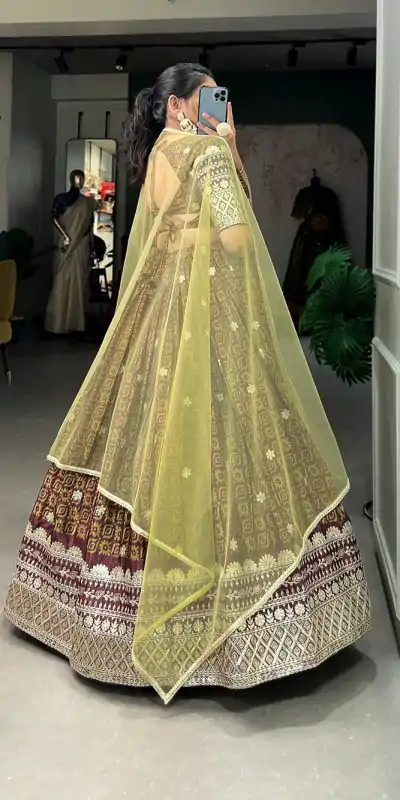 LNB 1014 Burgundy Color Chinon Digital Printed Embroidery Lehenga Choli Festive Party Wedding, Events etc. Delivery 4-6 Working Days @3249/- | Creative Lehenga, Designer Lehenga, Embroidered Lehenga, Lehenga, Party Wear Lehenga